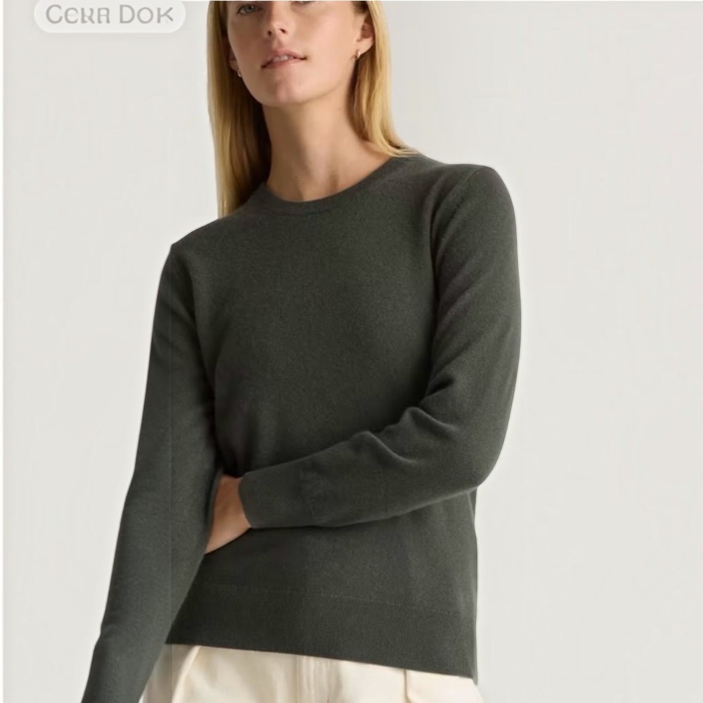 Quince Womens 100% Cashmere Crew Neck Sweater Dark Green Size M Long Sleeve